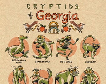 Famous Cryptids of Georgia 5 x 7 Print