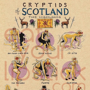 Famous Cryptids of Scotland - The Highlands 11 x 14 Print