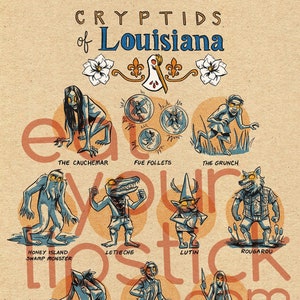ルイジアナの有名な未確認生物 5 x 7インチ プリント