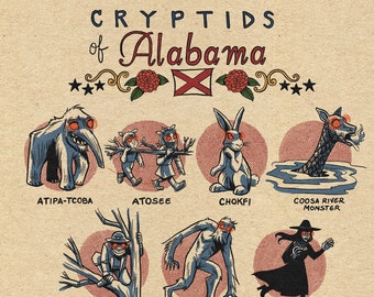Famous Cryptids of Alabama 5 x 7 Print
