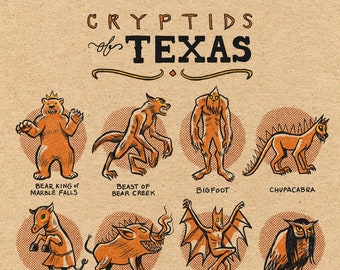 Famous Cryptids of Texas 8" x 10" Print