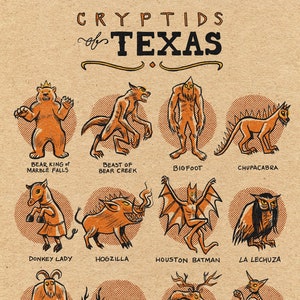 Famous Cryptids of Texas Print - 5" x 7"