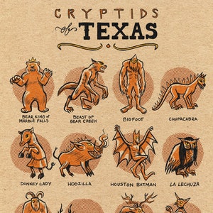 Famous Cryptids of Texas 8" x 10" Print