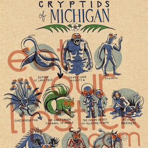 Famous Cryptids of Michigan 8 x 10 Print