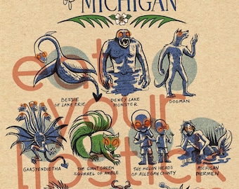 Famous Cryptids of Michigan 8 x 10 Print