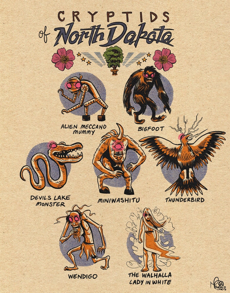 Famous Cryptids of North Dakota 5 X 7 Print - Etsy