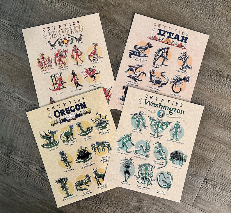 Cryptids of the Western United States - Collection of 13 5x7 Prints! - Etsy