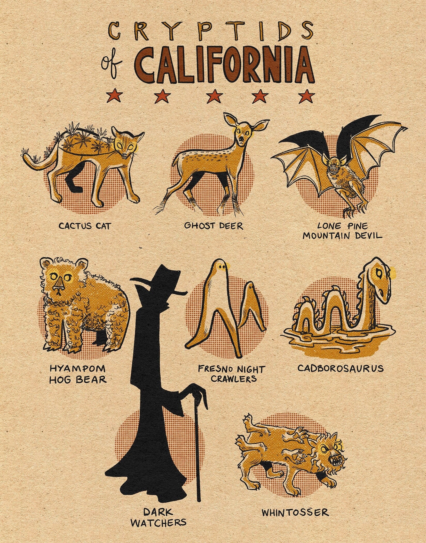 Famous Cryptids of California Print 
