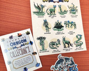 Cryptids of Oregon GIFT SET: Info Booklet, 8 x 10 Print, & 1 Sticker
