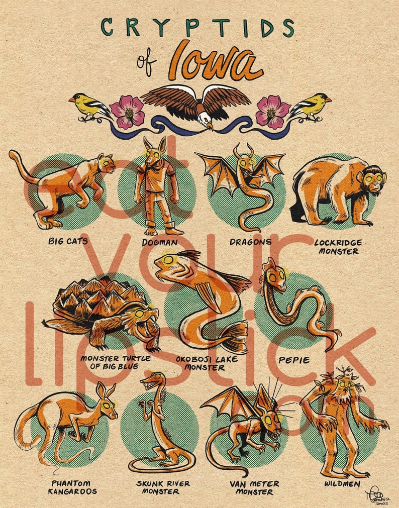 Famous Cryptids of Iowa 5 X 7 Print - Etsy