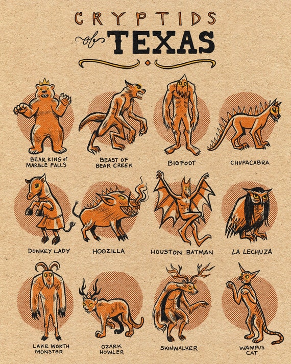 Famous Cryptids of Texas Print 11 X 14 Etsy