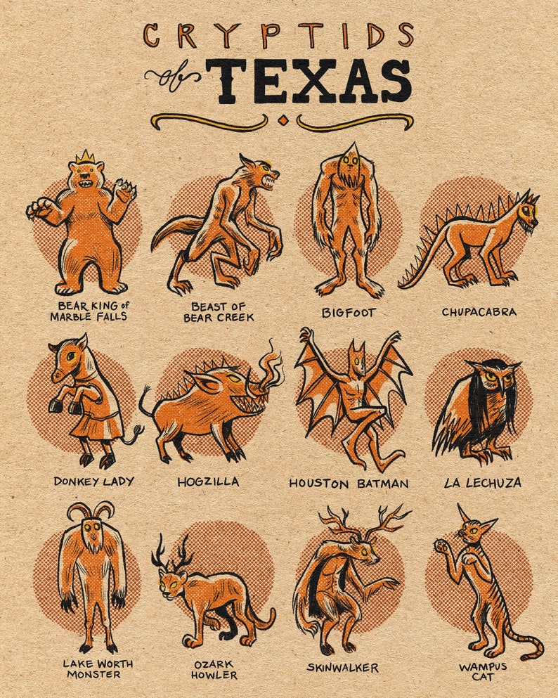 Famous Cryptids of Texas Print 5 x 7 image 1