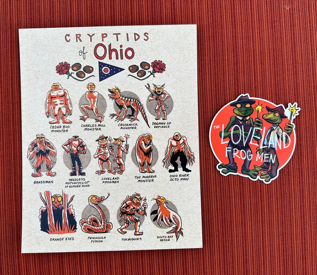 Cryptids of Ohio GIFT SET: 8 X 10 Print & Loveland Frogmen Sticker