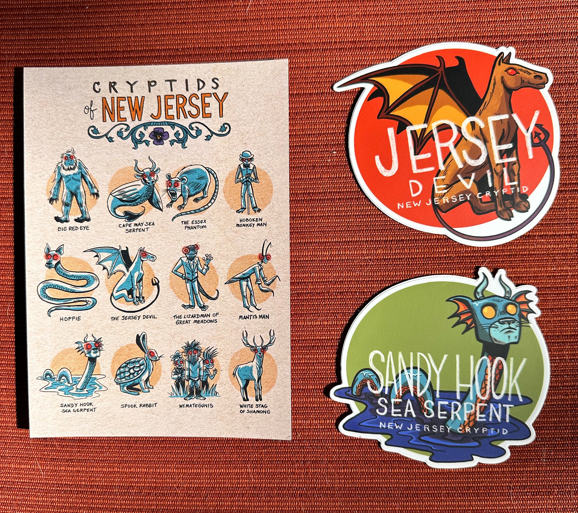 Cryptids of New Jersey GIFT SET: 5x7 Print & Two Stickers Pack - Etsy