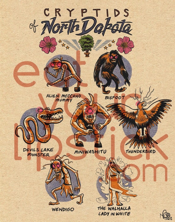 Famous Cryptids of North Dakota Print - Etsy