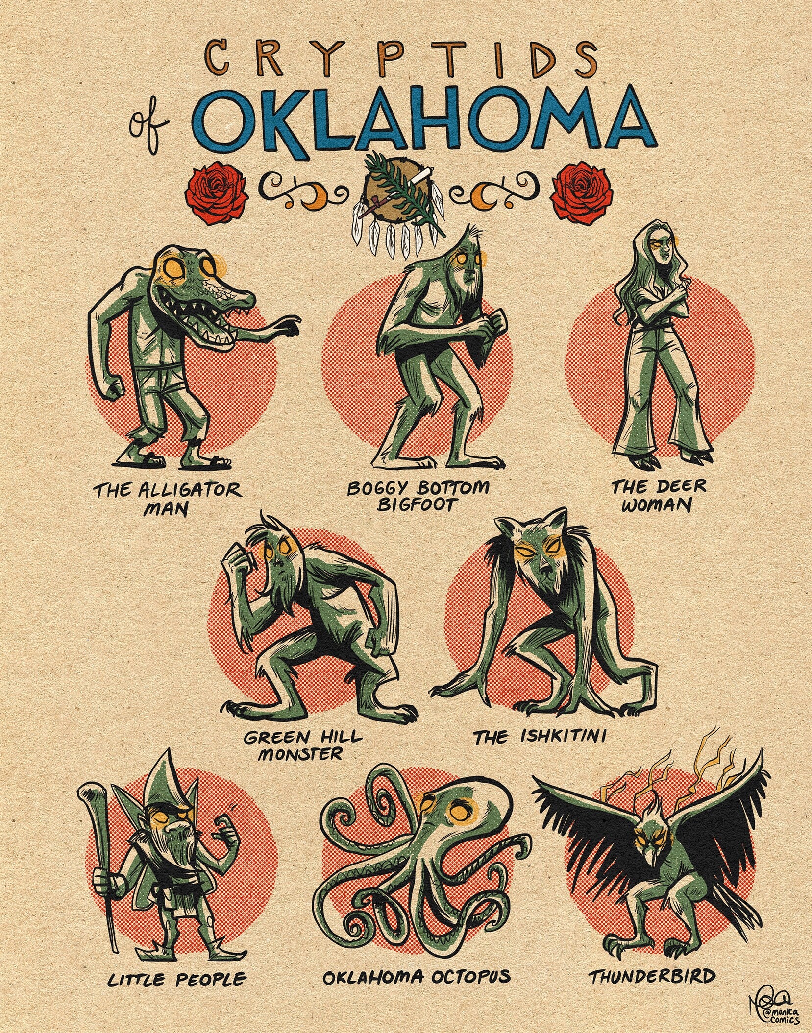 Famous Cryptids of Oklahoma Print Etsy
