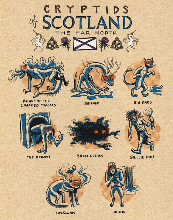 Famous Cryptids of Scotland - the Far North Print - Etsy UK