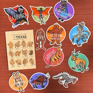 Texas Cryptids Print & Two Stickers Pack