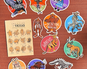 Texas Cryptids Print & Two Stickers Pack