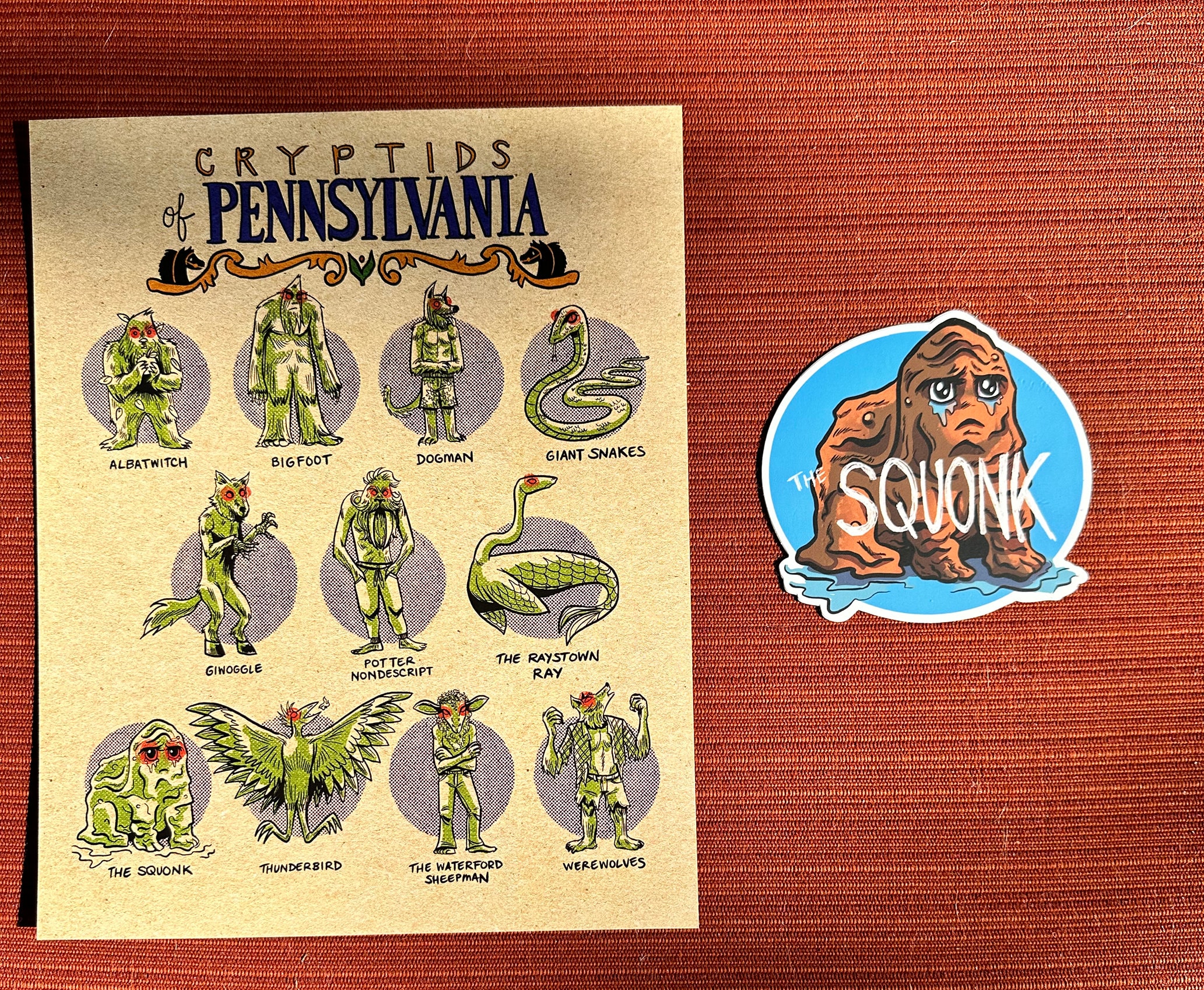 Cryptids of Pennsylvania GIFT SET: 8 X 10 Print & Squonk Sticker