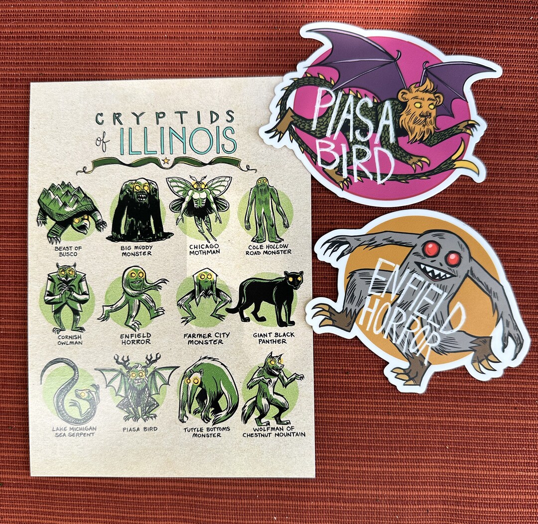Cryptids of Illinois GIFT SET: Print & Sticker Pack - Etsy