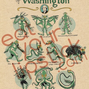 Famous Cryptids of Washington 5 x 7 Print