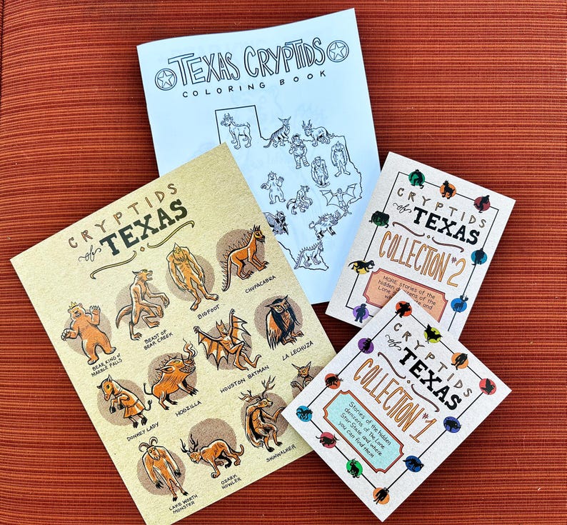 Cryptids of Texas GIFT SET: Coloring Book, 8 X 10 Print, and TWO Info ...