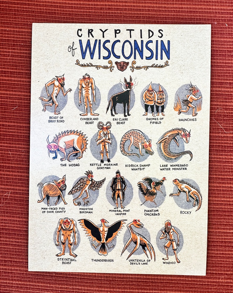 Cryptids of Wisconsin GIFT SET: 8 X 10 Print & Two Stickers Pack - Etsy