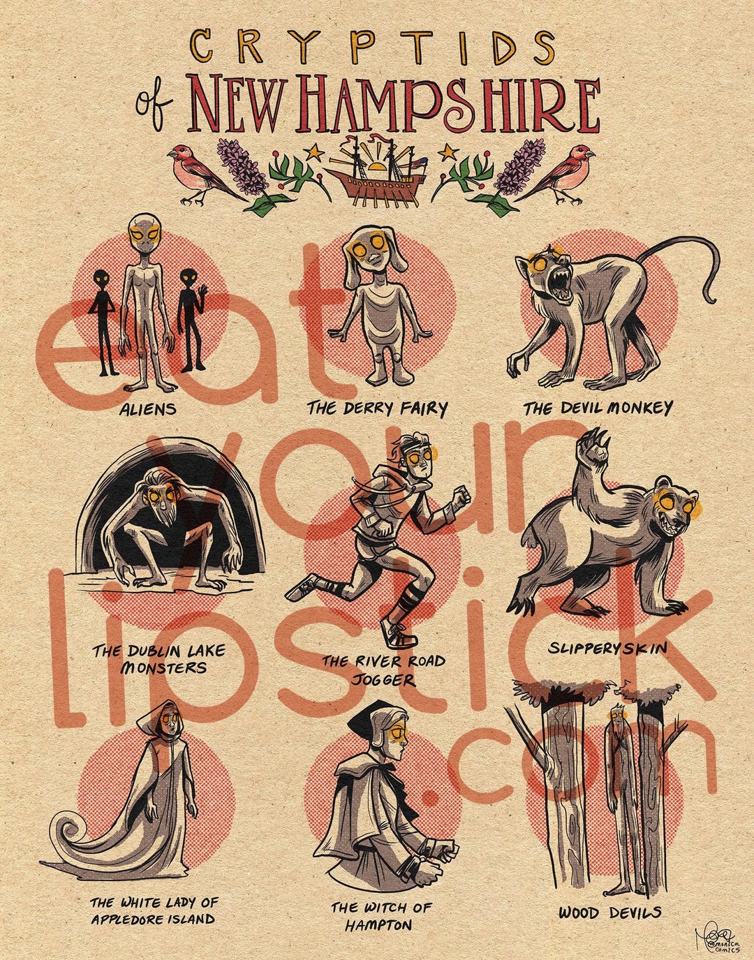 Famous Cryptids of New Hampshire Print - Etsy