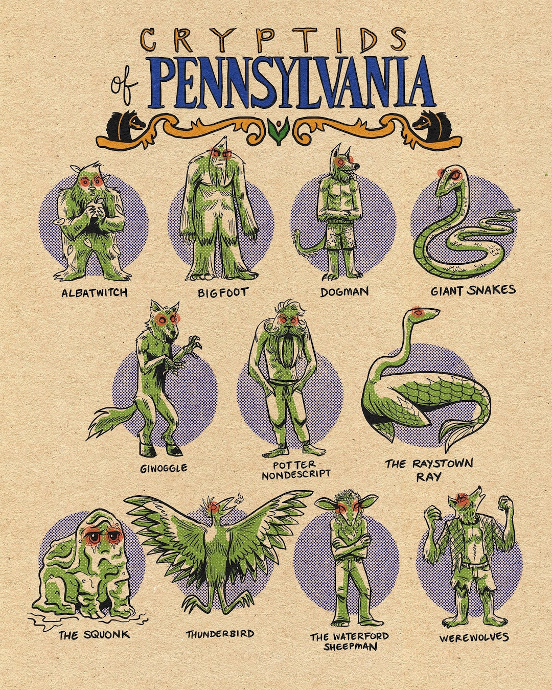 Famous Cryptids of Pennsylvania Print Etsy