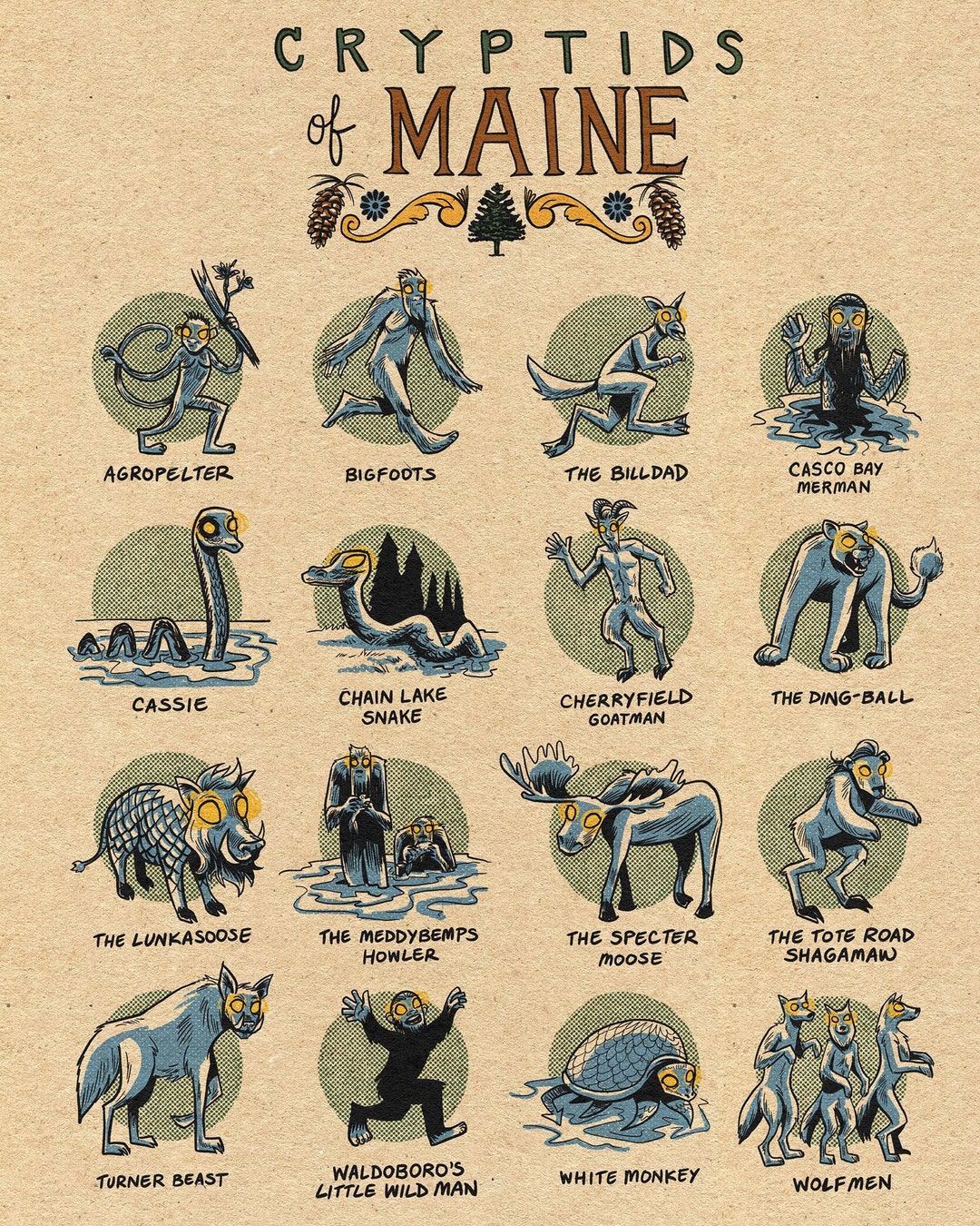 Famous Cryptids of Maine 11 X 14 Print Etsy Australia
