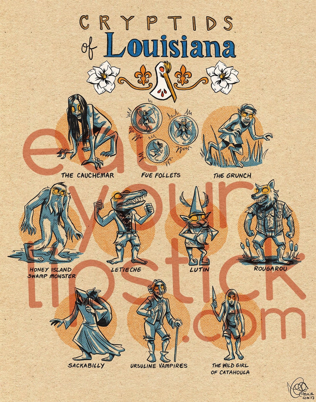 Famous Cryptids of Louisiana 11x14 Print - Etsy