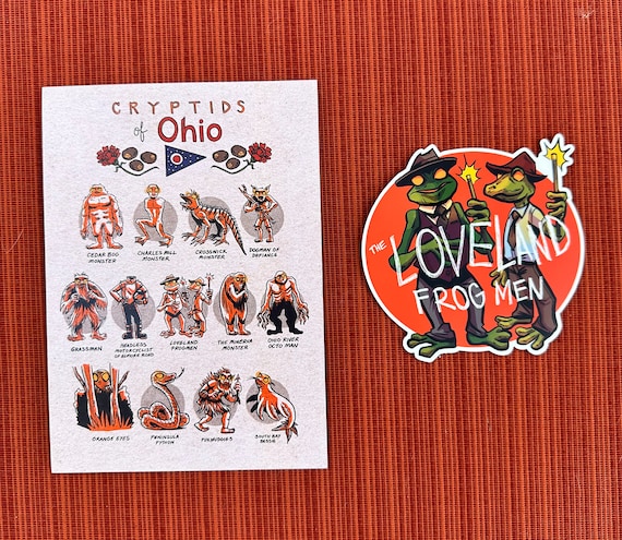 【超激レア】 undercover 民族柄転写プリント 2008ss Cryptids of Ohio GIFT SET: 5 X 7 Print & Loveland Frogmen Sticker