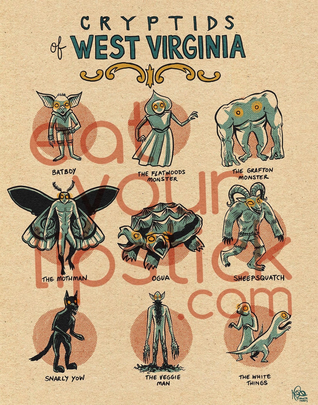Famous Cryptids of West Virginia Print - Etsy