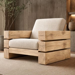 Modern Lounge Chair Plans PDF, DIY Timber Armchair Woodworking Plan, Upholstered Reading Chair Build, Indoor Furniture Blueprint