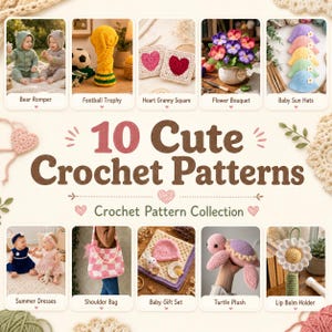 Bundel met haakpatronen in PDF-formaat, haakpatronen voor baby's, amigurumi knuffels, oma vierkantje, gehaakte tas, bloemenboeket, direct te downloaden