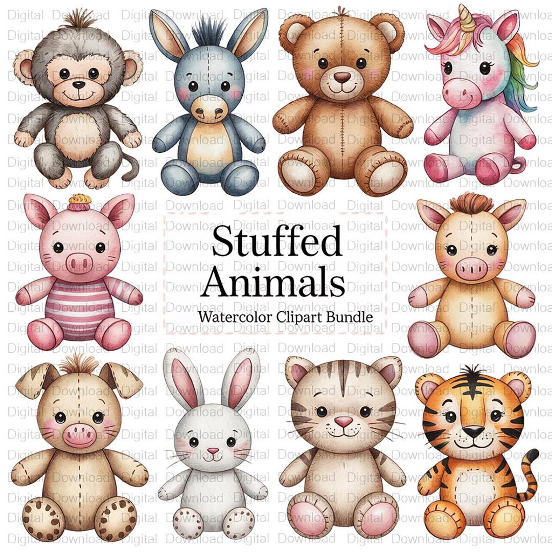 Watercolor Stuffed Animal Clipart Bundle, PNG Files (digital Download ...