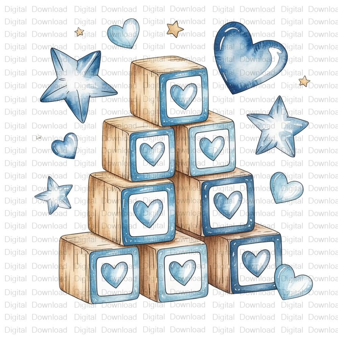 Baby Blocks Watercolor Clipart Bundle, Boy Nursery Art (digital ...
