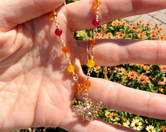 Delicate Beaded Gemstone and Bee Necklace