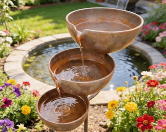 Fontaine d'eau en métal rustique - décoration de jardin bain d'oiseaux caractéristique d'eau pollinisateur amical paysage maison cadeau charme vintage