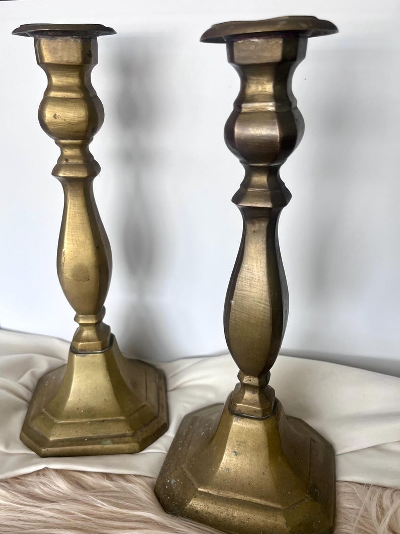 Set of 2 Vintage Brass Candlestick Holders image 2