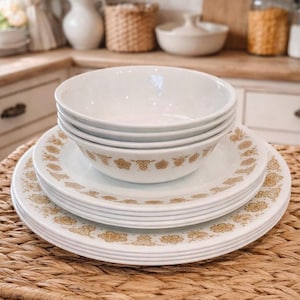 Vintage Corelle Butterfly Gold Dinnerware Set - 12 Pieces