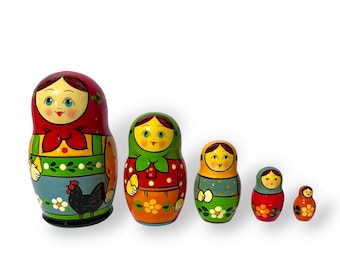 手描きサンタの入れ子人形：ミニチュアマトリョーシカ人形5点セット