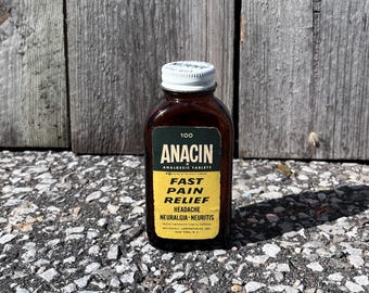 Vintage 1950s Amber Glass Anacin Bottle