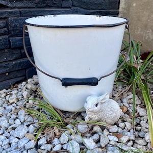 Vintage Rustic 1950s White Enamelware Bucket