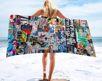 Toalla de playa "Etiqueta 'I'm It'" / Accesorios de baño con estampado de grafiti