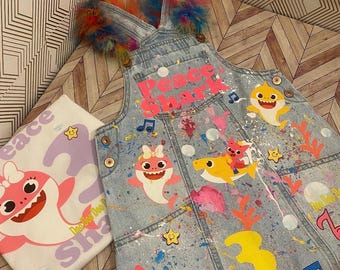 Custom Baby Shark Birthday Overalls Outfit for Girls, 2nd Birthday Bash