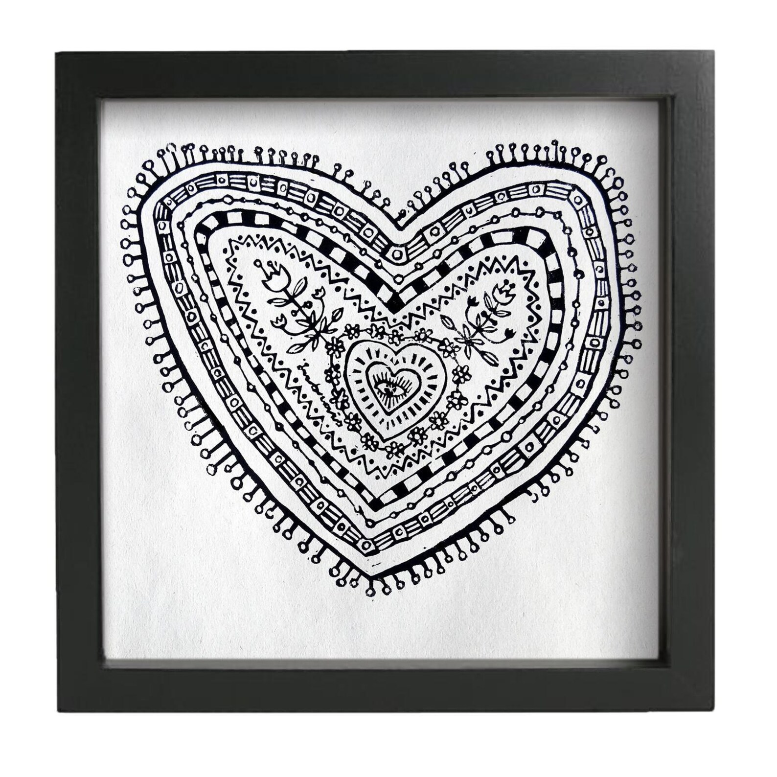 Linocut heart print artwork Etsy