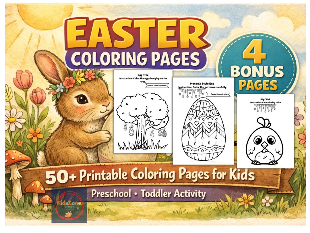 Easter Coloring Pages for Kids Printable, Easter Activity Pack ...
