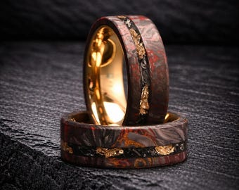 8 mm gouden wolfraamring heren trouwring koolstofvezel inlegwerk luxe beloftering cadeau